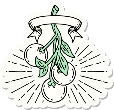 Bir insan tarafından çizilmiş bir dövme stili ökseotu çileği.