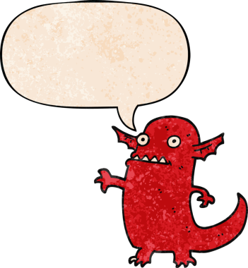 Bir insan tarafından çizilmiş eski moda konuşma baloncuklu cadılar bayramı çizgi filmi canavarı.