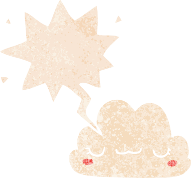 Bir insan tarafından çizilmiş grunge sıkıntılı retro biçiminde konuşma baloncuğu ile sevimli çizgi film bulutu