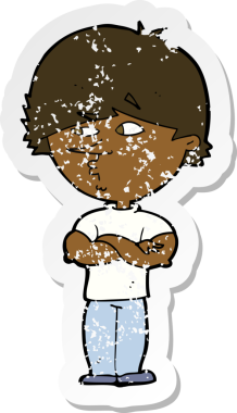 Bir insan tarafından çizilmiş şüpheli bir karikatürün gerilimli çıkartması.