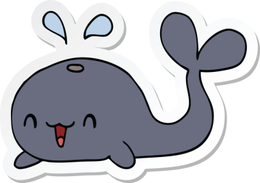 Bir insan tarafından çizilmiş mutlu bir balinanın çıkartması.