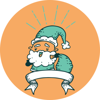 Bir insan tarafından çizilmiş çuvalı olan dövme stili Noel Baba karakteri.