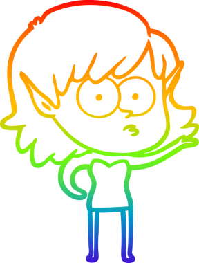 Karikatür çizen gökkuşağı gradyanı bir insan tarafından çizilen elf kızı şok etti.