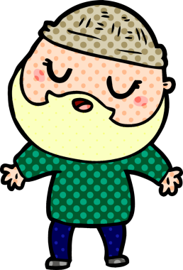 Bir insan tarafından çizilmiş sakallı bir çizgi film adamı.