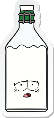 Bir insan tarafından çizilmiş eski bir süt şişesinin çıkartması.