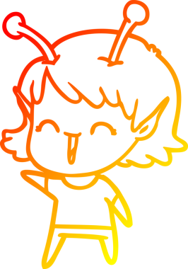 Bir insan tarafından çizilen gülen uzaylı bir kızın sıcak çizgi çizimi.