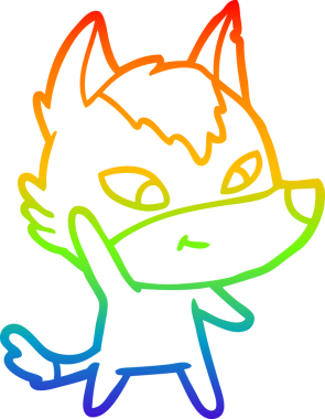 Gökkuşağı gradyan çizgisi. Bir insan tarafından çizilmiş dost bir kurt çizgi filmi.