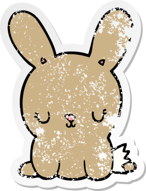 Bir insan tarafından çizilmiş şirin bir tavşanın sıkıntılı çıkartması.