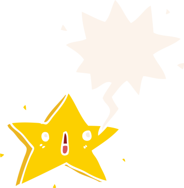 Konuşma baloncuğu olan sevimli çizgi film yıldızı bir insan tarafından çizilmiş.