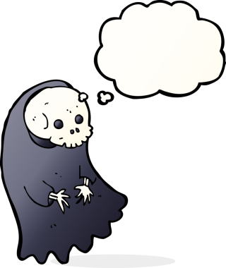 Bir insan tarafından çizilmiş düşünce baloncuklu karikatür hortlağı.