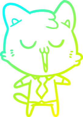 Bir insan tarafından çizilmiş tişörtlü ve kravatlı bir çizgi film kedisinin soğuk gradyan çizimi