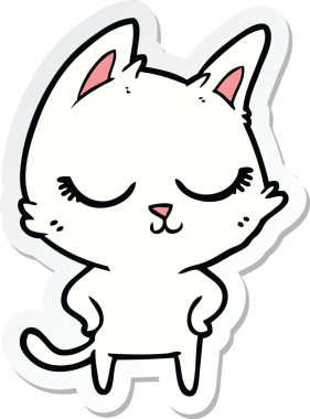 Bir insan tarafından çizilmiş sakin bir çizgi film kedisinin çıkartması.