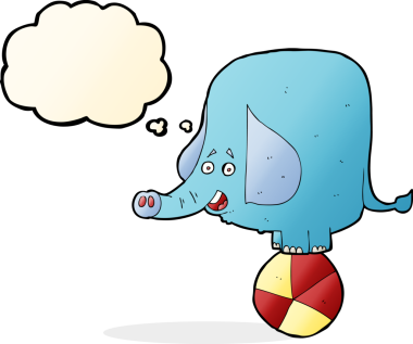 Bir insan tarafından çizilmiş düşünce balonlu bir sirk fili.