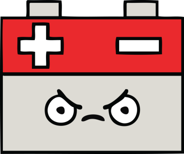 Bir insan tarafından çizilmiş bir araba aküsünün sevimli karikatürü.