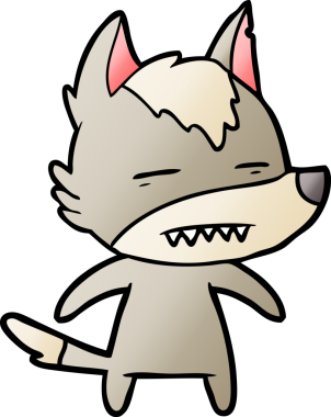 Bir insan tarafından çizilen dişleri gösteren bir kurt çizgi filmi.