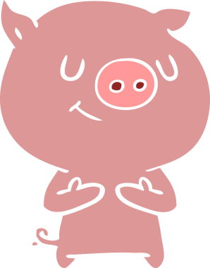 Bir insan tarafından çizilmiş mutlu düz renkli çizgi film domuzu