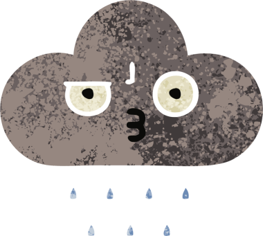 Bir insan tarafından çizilmiş fırtına yağmuru bulutunun retro çizim tarzı karikatürü