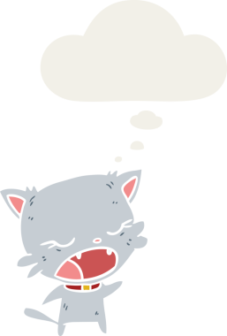 Bir insan tarafından çizilmiş düşünce baloncuğuyla konuşan çizgi film kedisi.