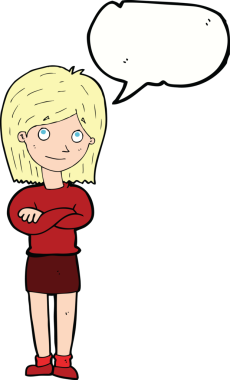 Bir insan tarafından çizilmiş konuşma baloncuğu olan yuvarlanan kız.