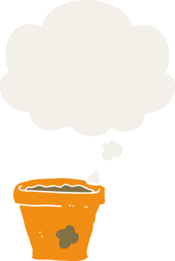 Düşünce baloncuklu karikatür saksısı bir insan tarafından çizilmiş.