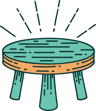 Geleneksel dövme stili tahta tabure bir insan tarafından çizilmiş.