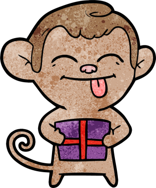 Bir insan tarafından çizilmiş Noel hediyeli komik çizgi film maymunu.