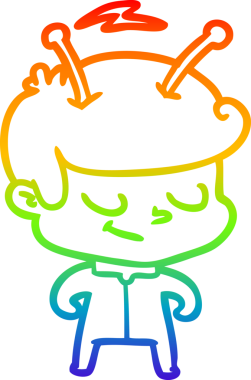 Gökkuşağı gradyan çizimi bir insan tarafından çizilmiş dost bir uzay adamının çizimi