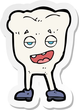 Bir insan tarafından çizilmiş, kendini beğenmiş bir diş karikatürü etiketi.