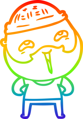 Bir insan tarafından çizilmiş mutlu sakallı bir adamın çizgi çizimi.