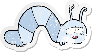 Bir insan tarafından çizilmiş yorgun bir tırtılın sıkıntılı çıkartması.