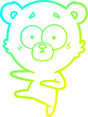 Bir insan tarafından çizilmiş, gergin, dans eden ayı karikatürünün çizimi.