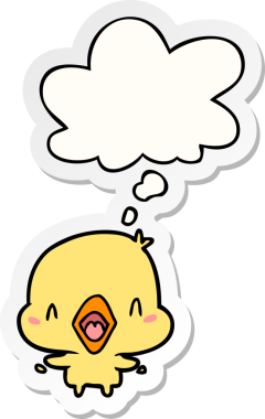 Düşünce baloncuklu çizgi film mutlu kuş bir insan tarafından çizilmiş çıkartma