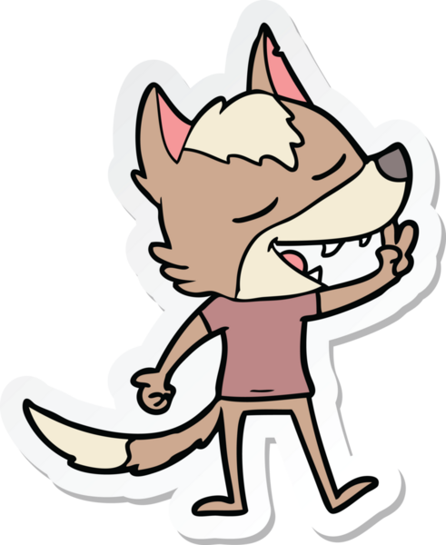 Bir insan tarafından çizilmiş barış işareti veren bir kurt çizgi film çıkartması.