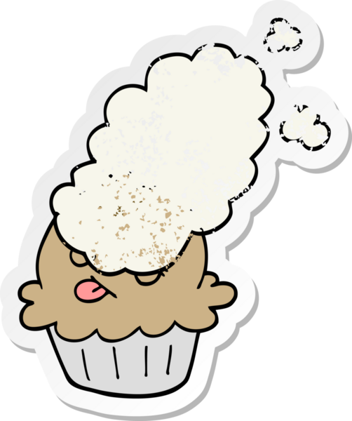 Bir insan tarafından çizilmiş şirin bir karikatür pastasının sıkıntılı çıkartması.