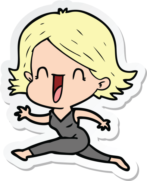 Bir insan tarafından çizilmiş mutlu bir kadının çıkartması.