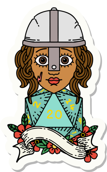 Bir insan tarafından çizilmiş 20 zarlı bir insan dövüşçüsünün çıkartması.