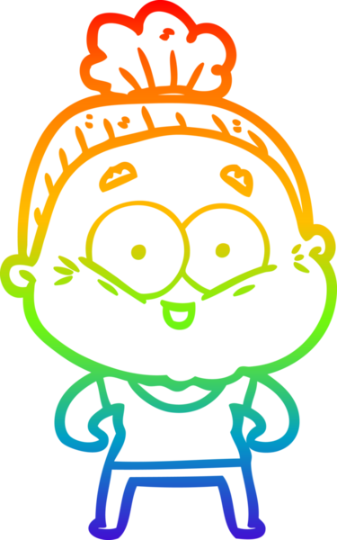 Gökkuşağı gradyan çizgi çizimi Bir insan tarafından çizilmiş mutlu yaşlı kadın