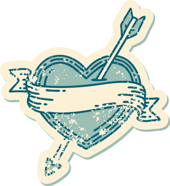 Bir insan tarafından çizilmiş ok kalp ve pankartın sembolik dövmeli görüntüsü