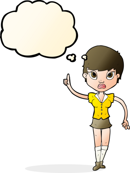 Bir insan tarafından çizilmiş düşünce baloncuğu olan güzel bir kadın.