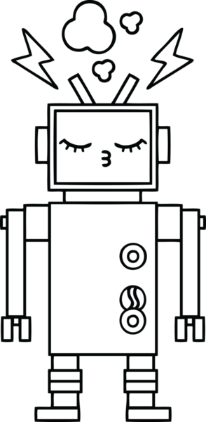 Bir insan tarafından çizilmiş bozuk bir robotun çizgi çizimi