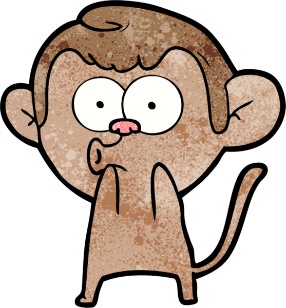 Bir insan tarafından çizilmiş, şaşırmış maymun çizgi filmi.