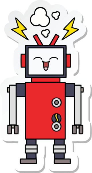 Bir insan tarafından çizilmiş şirin çizgi film robotunun çıkartması.