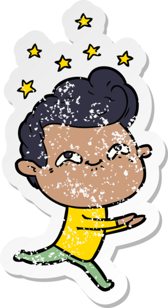 Bir insan tarafından çizilmiş heyecanlı bir karikatür çıkartması.