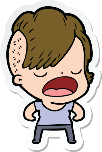 Bir insan tarafından çizilmiş havalı bir hippi kızın karikatür çıkartması.