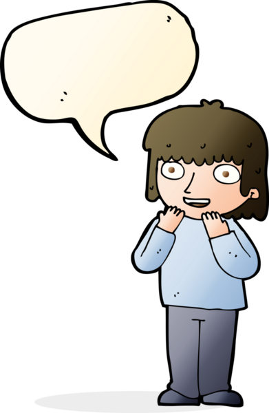 Bir insan tarafından çizilmiş konuşma baloncuğu olan heyecanlı bir karikatür.