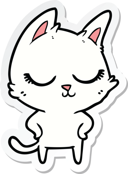 Bir insan tarafından çizilmiş sakin bir çizgi film kedisinin çıkartması.