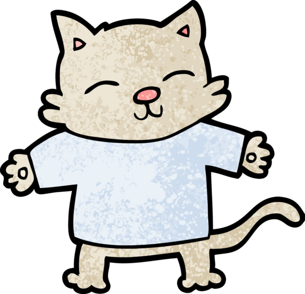 Bir insan tarafından çizilmiş mutlu çizgi film kedisi.