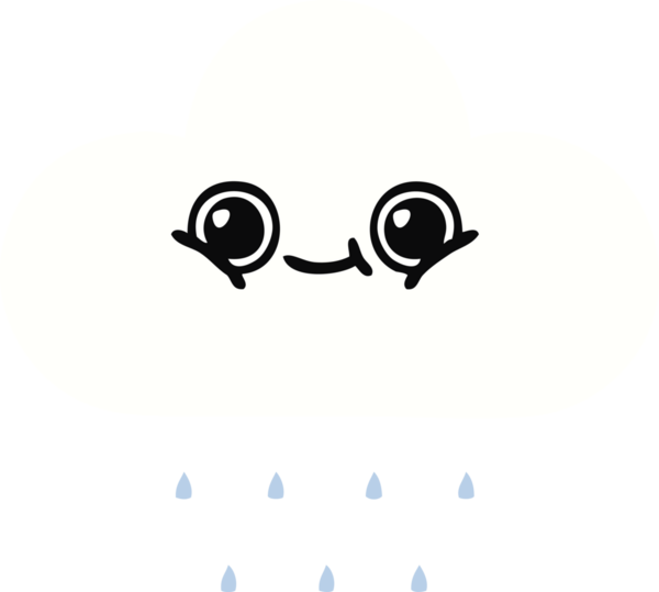 Bir insan tarafından çizilmiş bir yağmur bulutunun düz renkli retro karikatürü