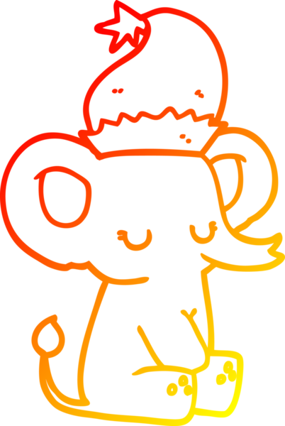 Bir insan tarafından çizilmiş şirin bir Noel filinin sıcak gradyan çizgisi.