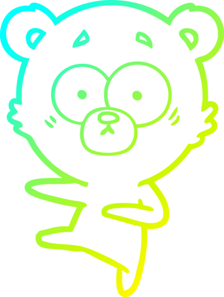 Bir insan tarafından çizilmiş, gergin, dans eden ayı karikatürünün çizimi.